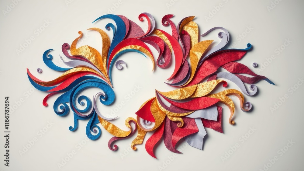 Fototapeta premium A vibrant and intricate paper art piece, featuring a circular arrangement of colorful swirls and delicate curves, showcasing the artistry of paper folding.
