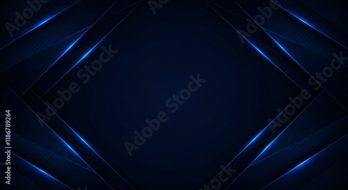 Elegant Navy Blue Metallic Background with Futuristic Geometric Layers and Glowing Lines