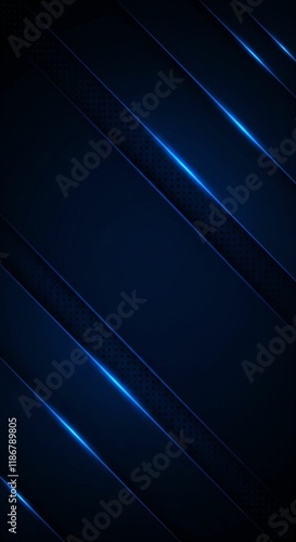 Elegant Navy Blue Metallic Background with Futuristic Geometric Layers and Glowing Lines