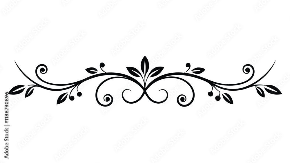Symmetric Floral Motif Decorative Divider Line with Ornamental Filigree and Abstract Flourish Border Symmetric Floral Motif Decorative Divider Line with Ornamental Filigree and Abstract Flourish Border