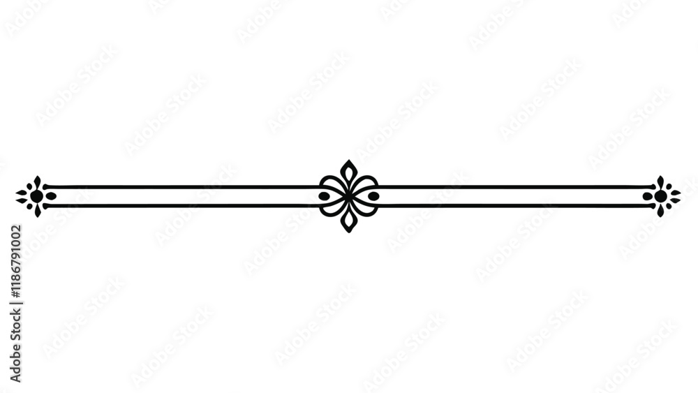Symmetric Floral Motif Decorative Divider Line with Ornamental Filigree and Abstract Flourish Border Symmetric Floral Motif Decorative Divider Line with Ornamental Filigree and Abstract Flourish Border