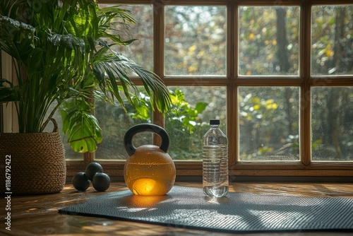 Cozy breakfast setting with tea and pastries near a sunny window photo