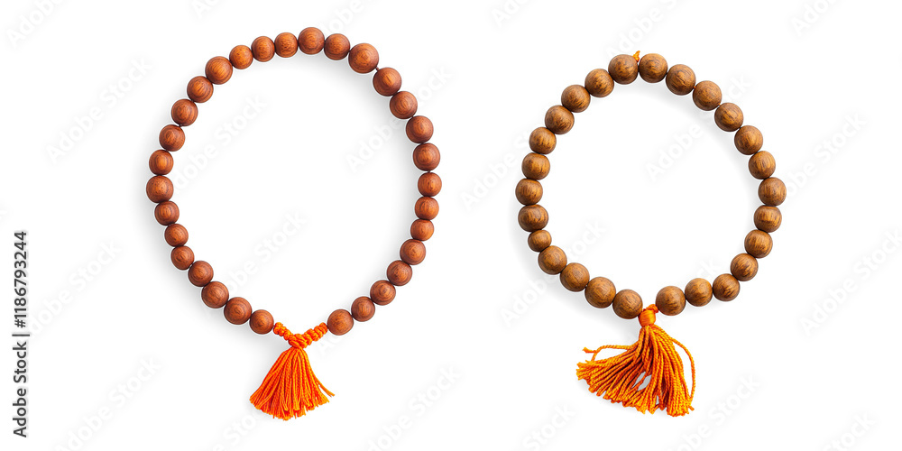 Wooden Bead Bracelet with Orange Tassel on a Transparent Background Wooden Bead Bracelet with Orange Tassel on a Transparent Background