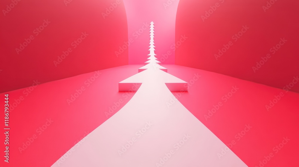 Obraz premium Abstract pink path with white arrows leading to light.