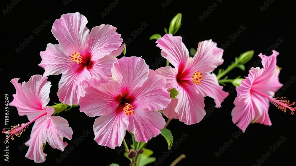 Fototapeta premium Vivid pink hibiscus flowers showcase beauty and elegance in nature, perfect for decoration or floral arrangements