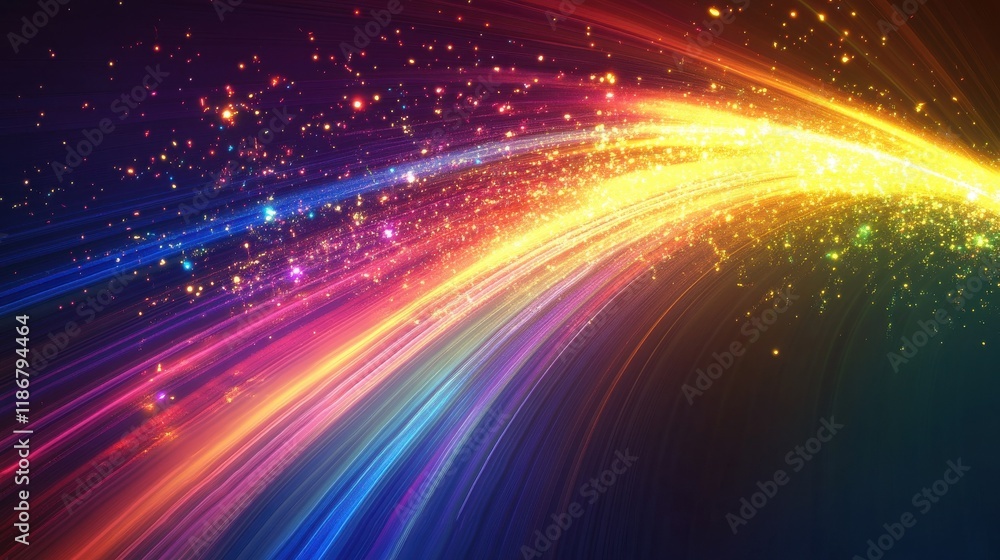 Obraz premium Rainbow light rays reflecting and glowing on abstract holographic background, rainbow, light, rays, glowing, abstract