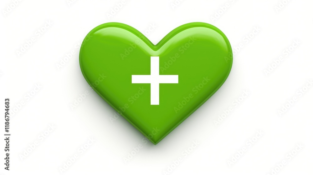 Obraz premium Green Cross and Heart Shape on White Background for Healthy Living and Medical Symbols