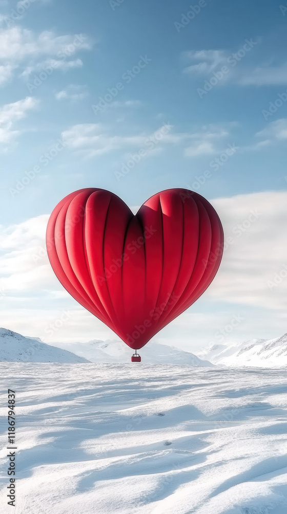 Fototapeta premium Heart-Shaped Hot Air Balloon Over Snowy Landscape