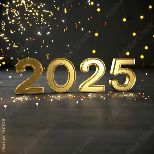 3D 2025 calendar holiday new year golden light text background