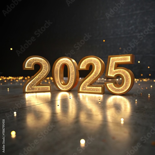 3D 2025 calendar holiday new year golden light text background