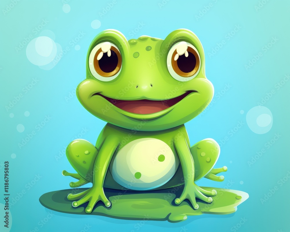 Obraz premium Happy and Cartoonish Smiling Frog Illustration in Naive Childish Style for Animal and Childhood Themes