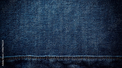 Close-up of dark blue denim fabric texture with seam.