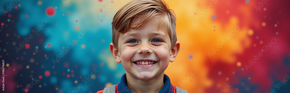 A Young Boy Smiles Against A Vibrant Chemical Background Of Colorful Hues And Swirling Patterns Filling His Entire Field Of Vision. 00003 A Young Boy Smiles Against A Vibrant Chemical Background Of Colorful Hues And Swirling Patterns Filling His Entire Field Of Vision. 00003