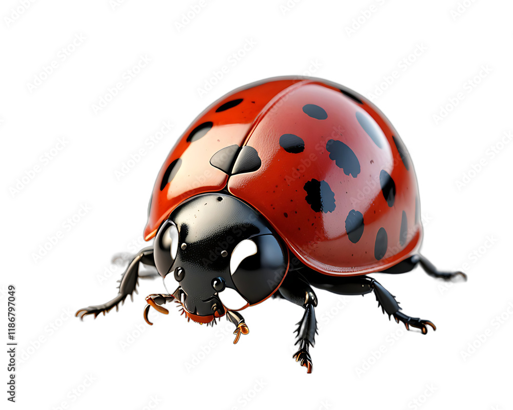 Closeup of a red ladybug with black spots isolated on white background, file png Closeup of a red ladybug with black spots isolated on white background, file png