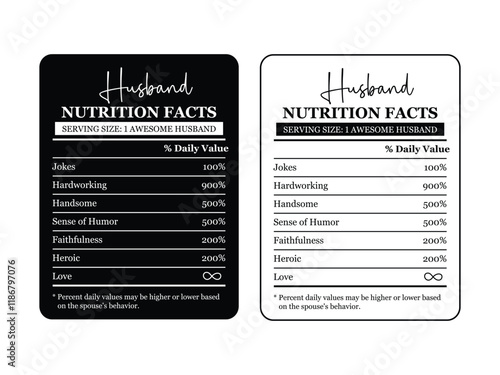 Husband nutrition facts label template design