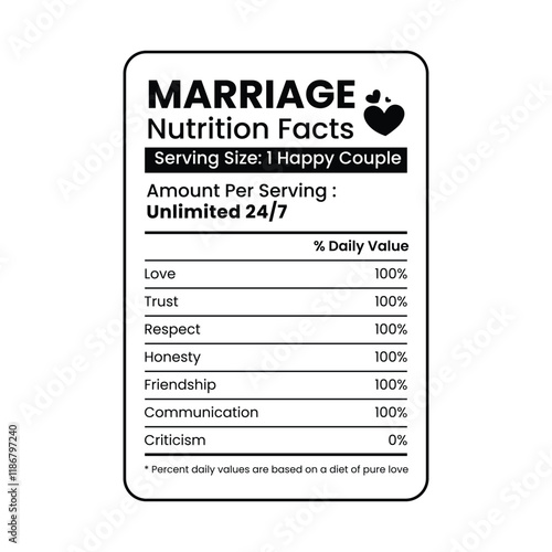 Marriage nutrition facts label template design