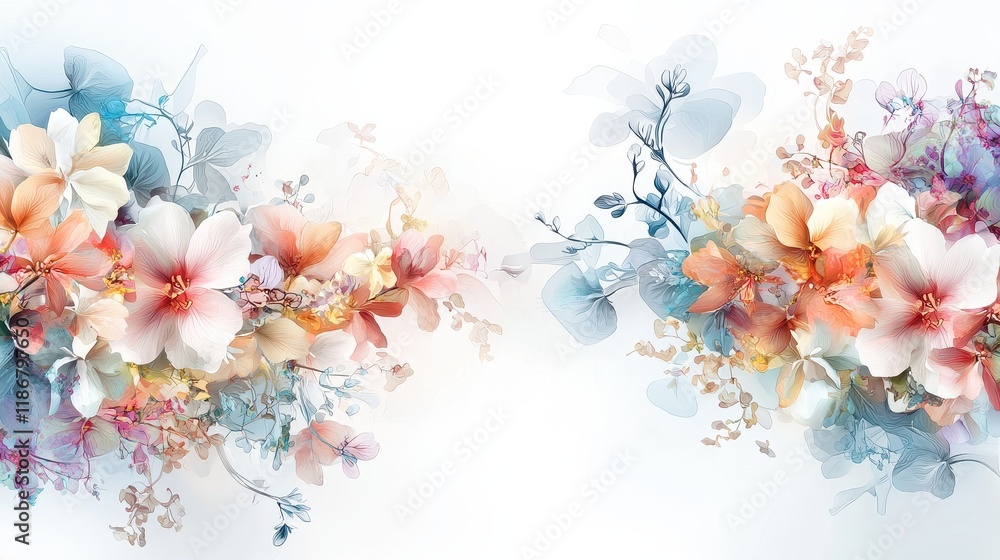 Fototapeta premium Beautiful Floral Watercolor Borders Featuring Soft Pastel Colors and Delicate Artistic Brush Strokes