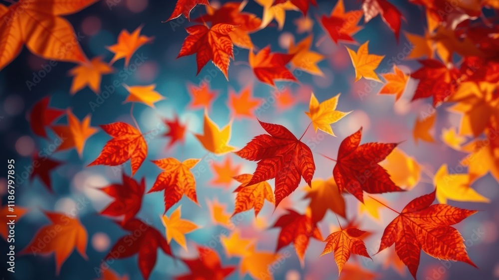 Autumn Leaves Falling Against a Blue Sky, Creating a Breathtaking Display of Color and Tranquility Autumn Leaves Falling Against a Blue Sky, Creating a Breathtaking Display of Color and Tranquility