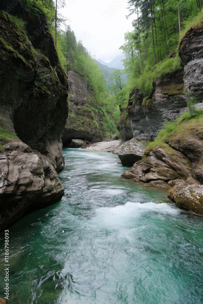A river with a waterfall in the background. The water is clear and calm. The scene is peaceful and serene A river with a waterfall in the background. The water is clear and calm. The scene is peaceful and serene