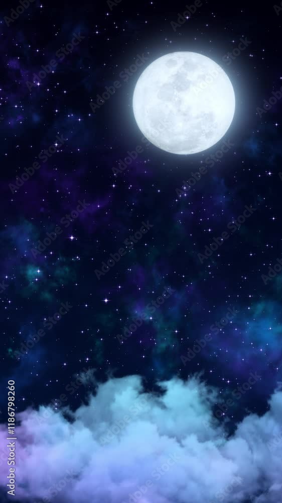 full moon and starry night sky with clouds meditation vertical motion background,glowing and shiny stars relaxing social media design element full moon and starry night sky with clouds meditation vertical motion background,glowing and shiny stars relaxing social media design element