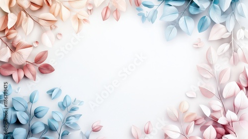 Whimsical Leafy Branches Forming a Decorative Border with Soft Pastel Colors and Elegant Design Elements