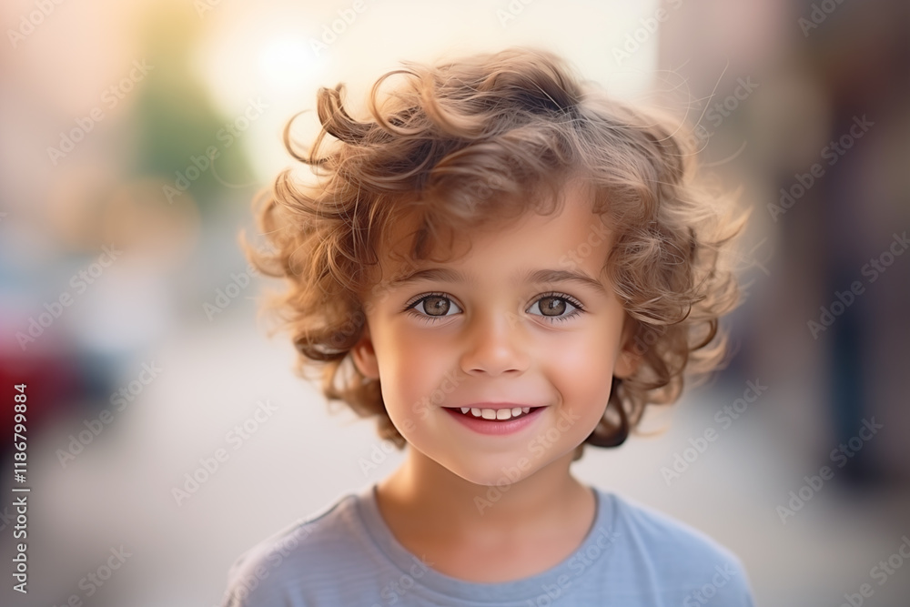 A cheerful and happy child with stands outdoors smiling and looking at camera, embodying childhood happiness A cheerful and happy child with stands outdoors smiling and looking at camera, embodying childhood happiness