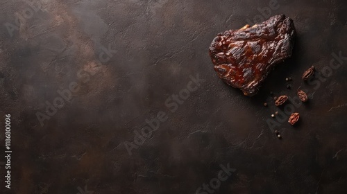 meat ribs piece grilled BBQ spice sauce second course snack ready to eat on the table meal top view copy space for text food background rustic photo