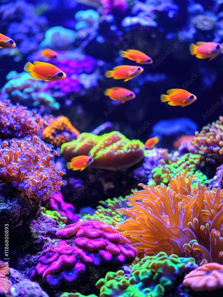 Obraz premium Underwater tropical fish, corals and anemones in vivid colors.