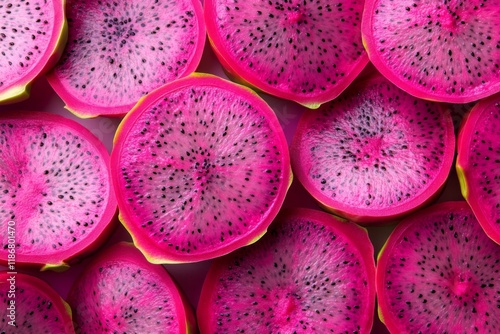 Close-up of pink dragon fruit slices with vibrant texture photo