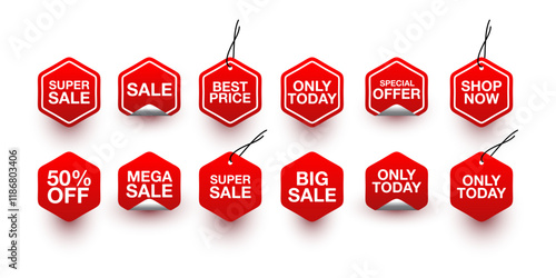 Collection of red stickers or vector sale icons. special offer, big sale, shop now, only today, sale, best price, Sale, 50% off