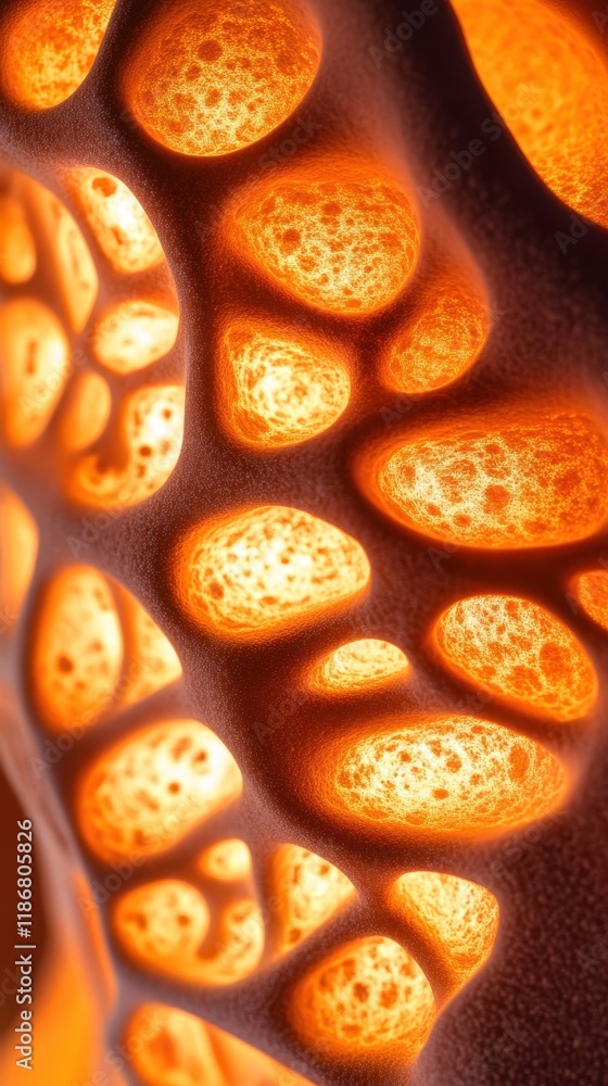 Fototapeta premium Abstract Cellular Structure: Glowing Orange Hues