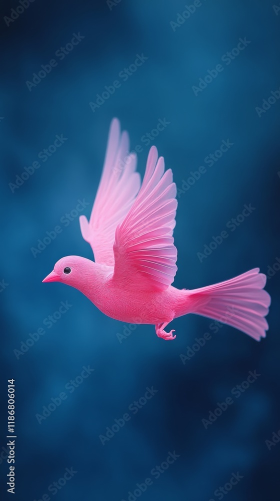 Pink flamingo soaring, wings extended against soft blue backdrop, symbolizing freedom, imagination, individual expression Pink flamingo soaring, wings extended against soft blue backdrop, symbolizing freedom, imagination, individual expression