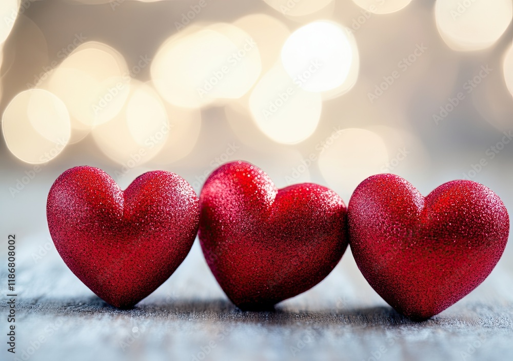 Obraz premium Red glowing hearts in background. Composition for Valentine's day, February 14th 