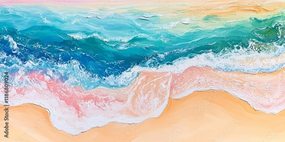 Obraz premium Vibrant beach scene featuring colorful sands and coastal landscapes at a beach. Beach imagery showcases the beauty of playful colors and serene coastal views, highlighting the unique beach aesthetics.