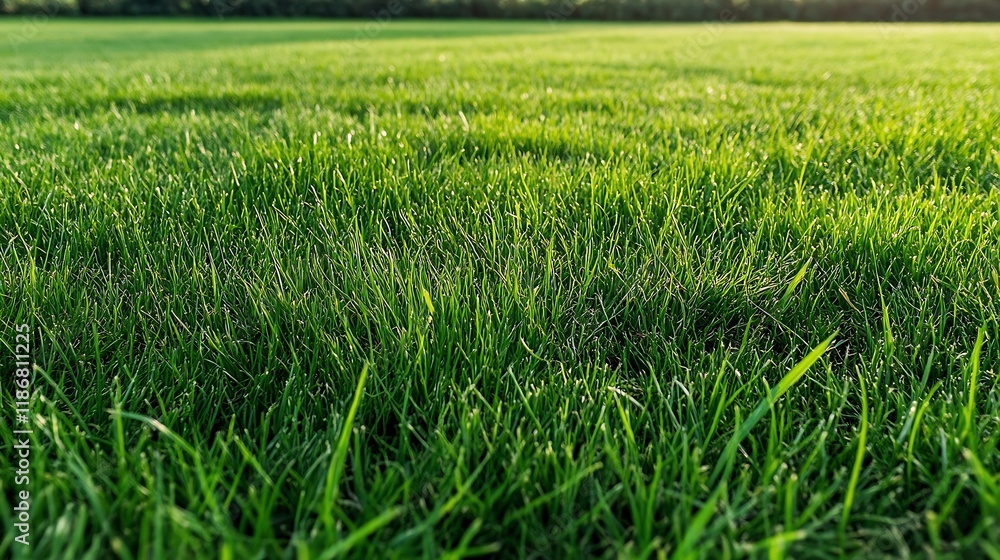 Fototapeta premium Vibrant Green Grass Closeup in a Sunlit Field Perfect for Nature and Outdoor Themes : Generative AI