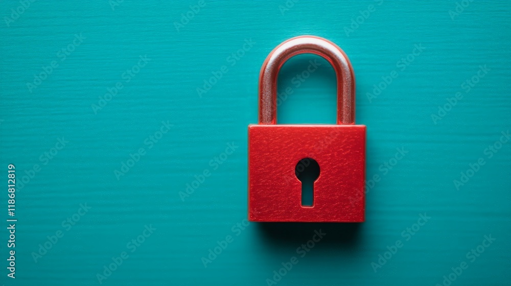 Red Padlock on Turquoise Background Symbolizing Security and Privacy Red Padlock on Turquoise Background Symbolizing Security and Privacy