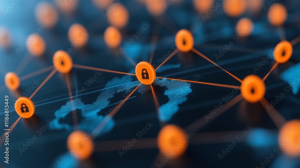 Secure Network Connectivity Concept with Lock Symbols and Global Map Secure Network Connectivity Concept with Lock Symbols and Global Map