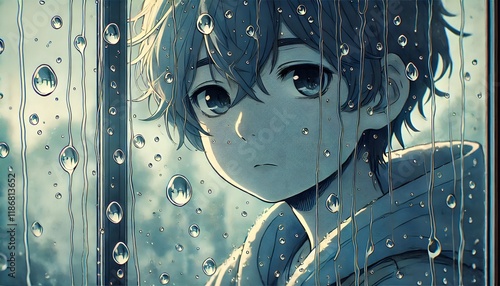 anime character sad rain