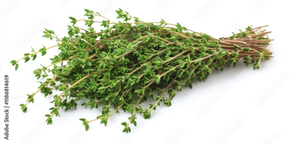 Bunch of fresh green herbs are displayed on a white background. The herbs are fresh and green, and they are arranged in a way that makes them look like they are ready to be used in a recipe Bunch of fresh green herbs are displayed on a white background. The herbs are fresh and green, and they are arranged in a way that makes them look like they are ready to be used in a recipe