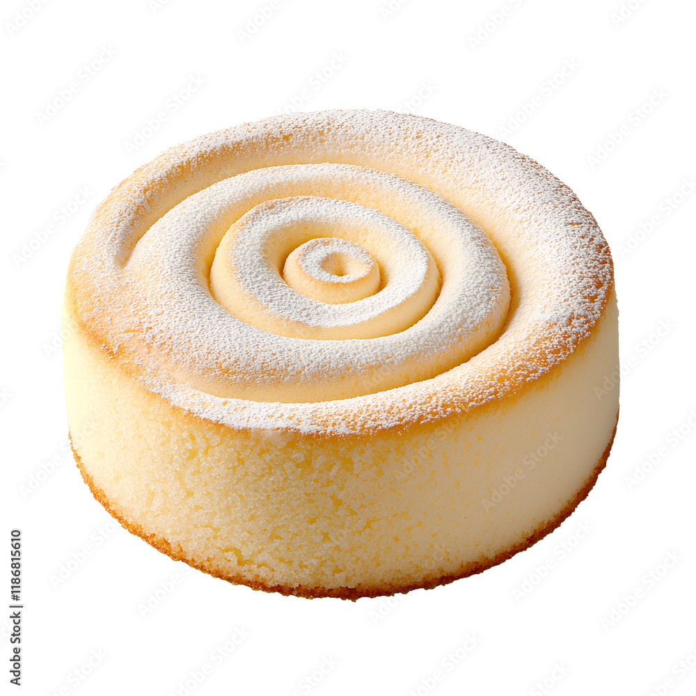 Fototapeta premium A realistic photograph of an elegant, round Japanese sponge cake with cream filling on a transparent background PNG