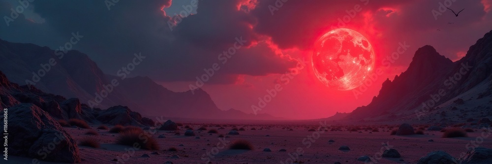 Mysterious red glow permeates a desolate landscape, desolate, abstract, swirling Mysterious red glow permeates a desolate landscape, desolate, abstract, swirling