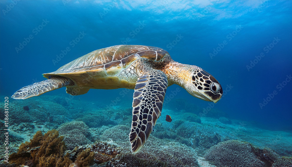 Obraz premium green sea turtle swimming undersea