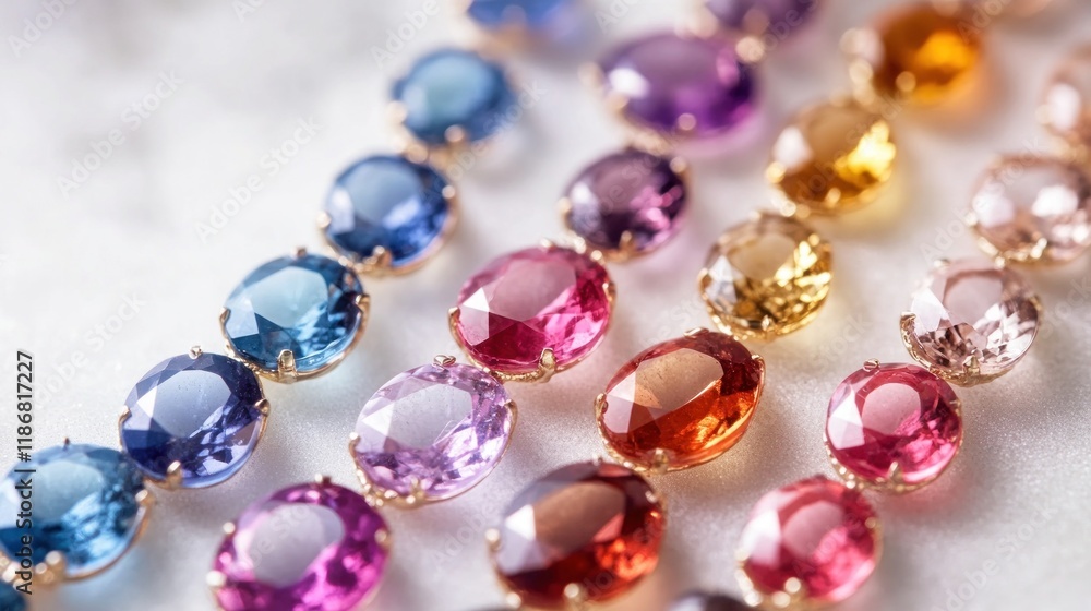Multicolored Gemstones on White Marble Multicolored Gemstones on White Marble
