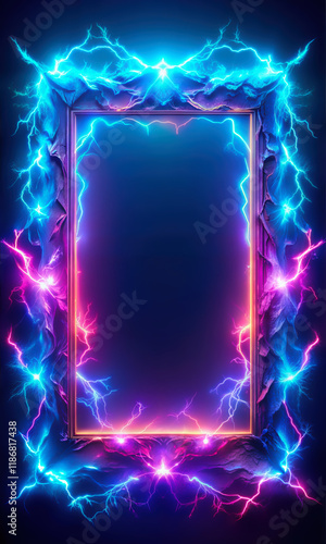 Neon Glowing Electric Smoke Frame with Vibrant Lights – Abstract Digital Background for Modern Graphic Design Print Poster and Web Projects