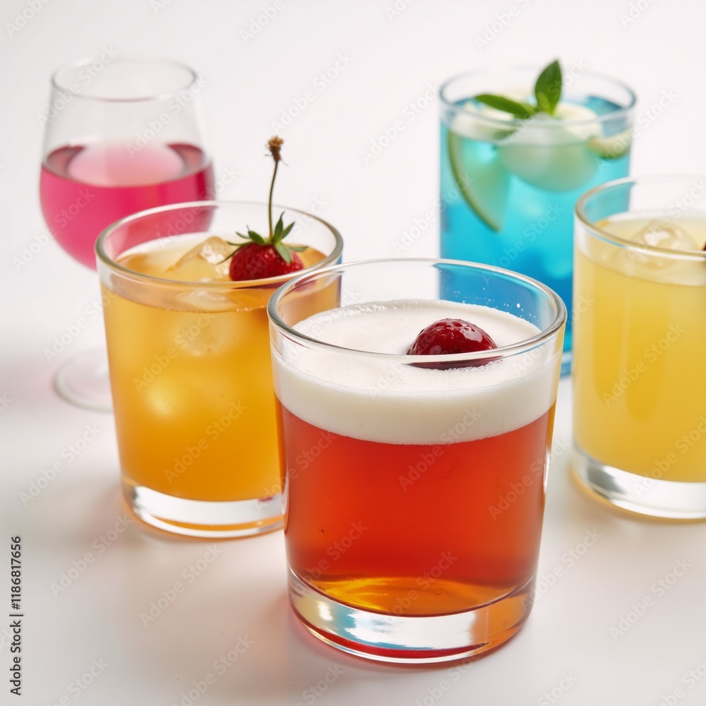 Cocktail display on white backdrop Cocktail display on white backdrop