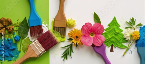 Paintbrush illustration depicts colorful flora and greenery promoting eco-friendly business practices photo