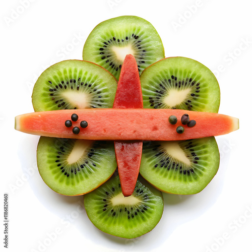a-watermelon-shaped-airplane--with-kiwi-slices-as-
