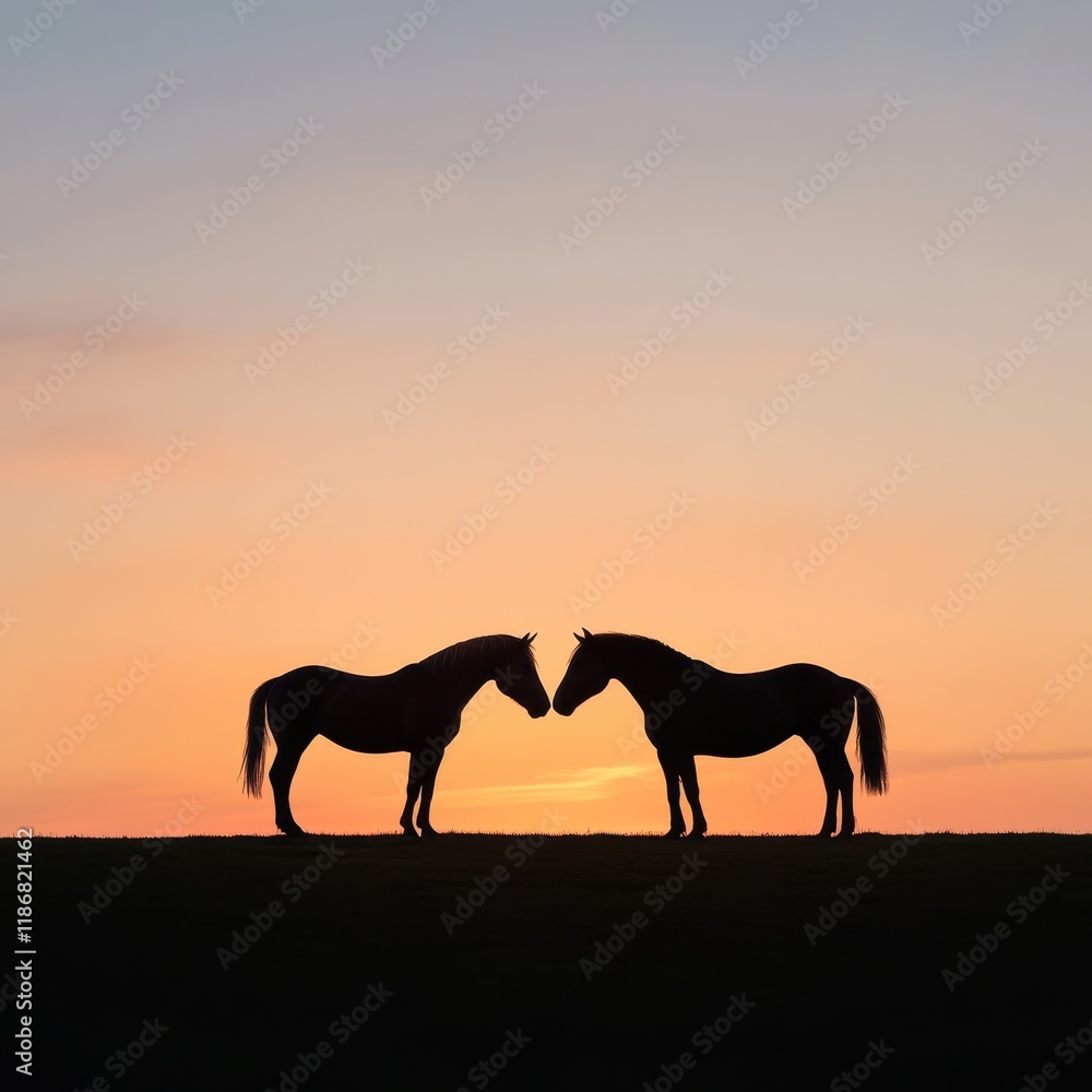 Silhouette of Two Horses at Sunset Silhouette of Two Horses at Sunset