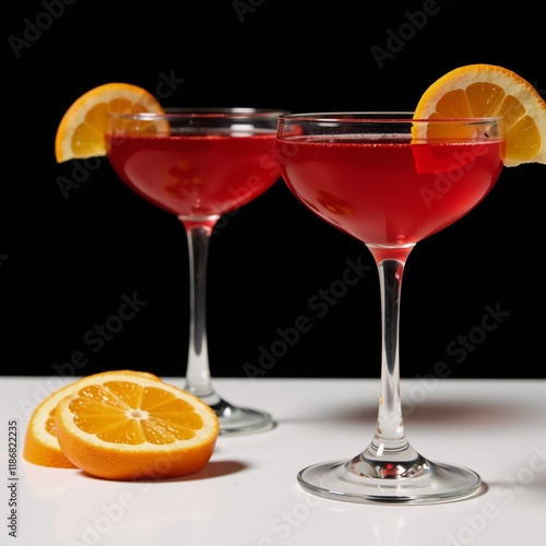 Wallpaper Mural Two colorful red cocktails garnished with orange slices set against a moody backdrop Cocktail Red Orange Slices Torontodigital.ca