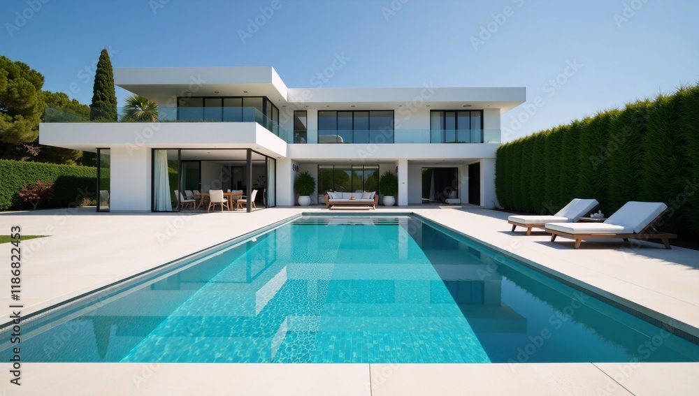 Fototapeta premium Security surveillance at an upscale home with pool